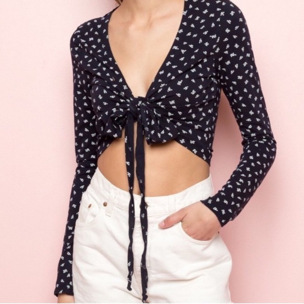 Brandy Melville Floral Front Tie Top